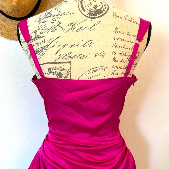 Fashion Nova | Women’s Magenta Asymmetrical Ruched Dress Size Large - Picture 13 of 16